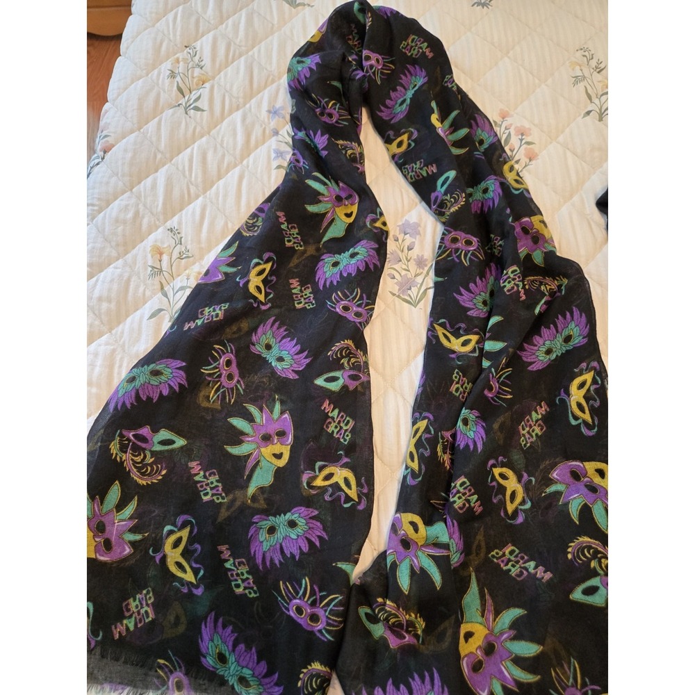 Lot of 4 Womens Gray/Black Scarves Graphic Print "Dream",Mardi Gras,Multicolor. - Picture 6 of 7